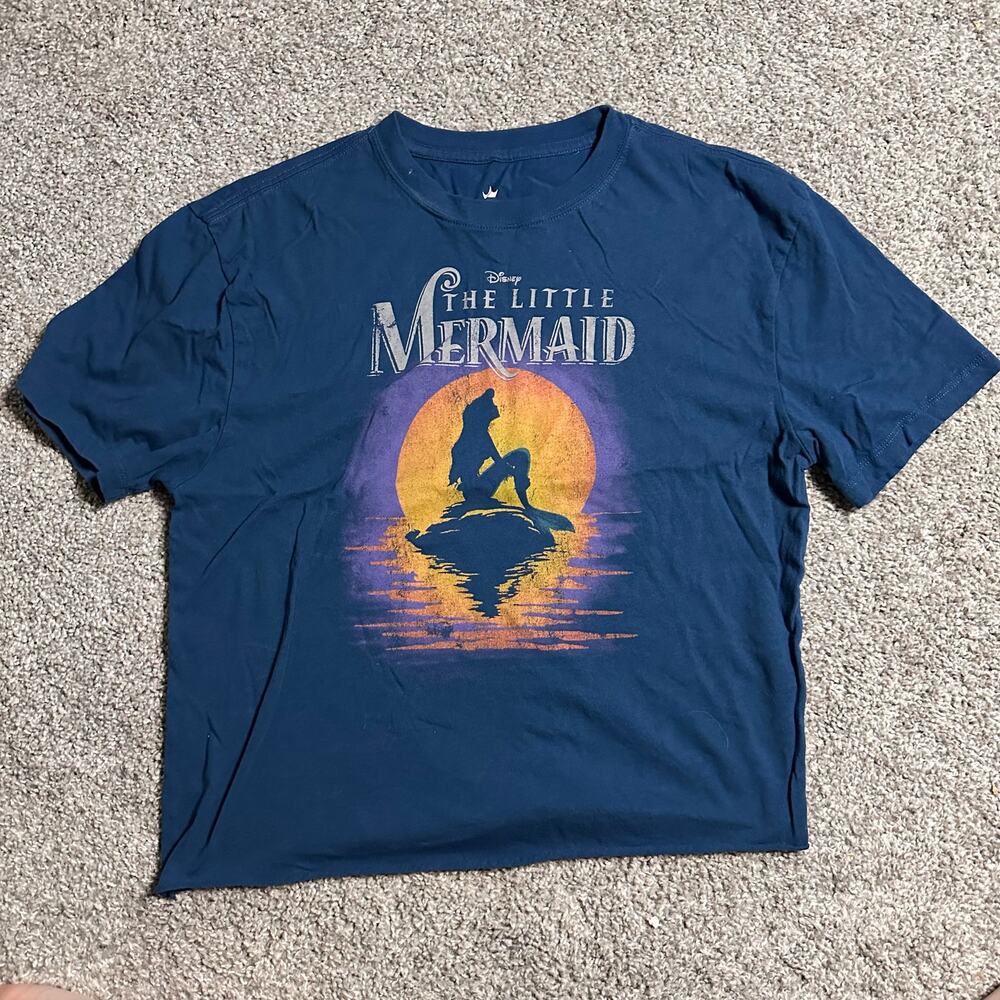 Little Mermaid Disney Princess Cropped Shirt Blue Size Large